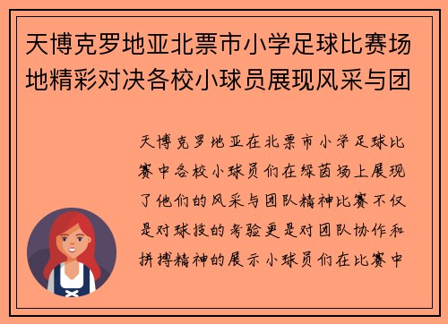 天博克罗地亚北票市小学足球比赛场地精彩对决各校小球员展现风采与团队精神